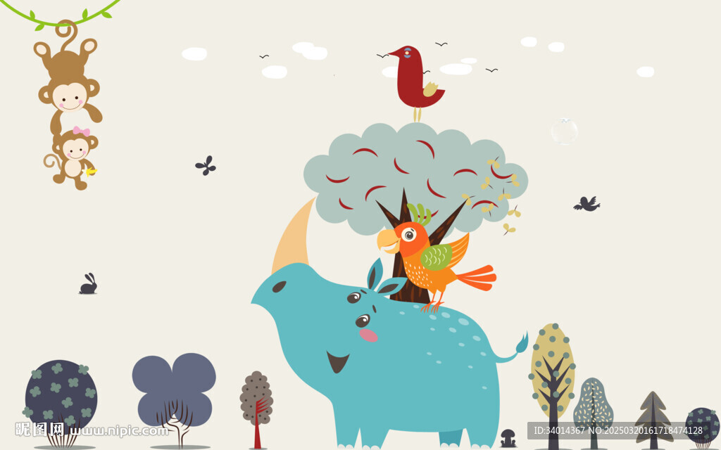 卡通儿童房背景墙