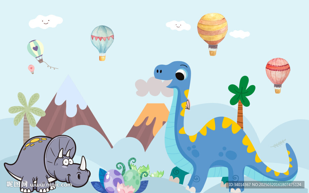 卡通矢量恐龙儿童房背景