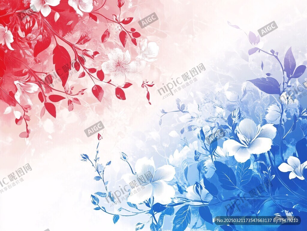 红蓝花卉风格融合