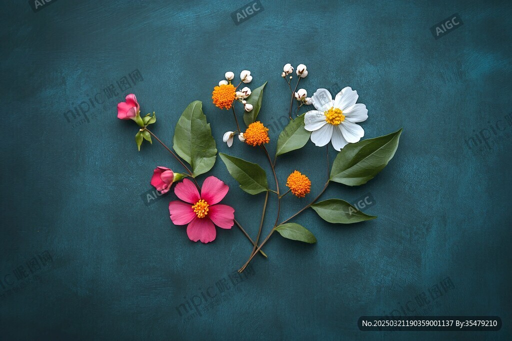 蓝色背景上的花卉插画