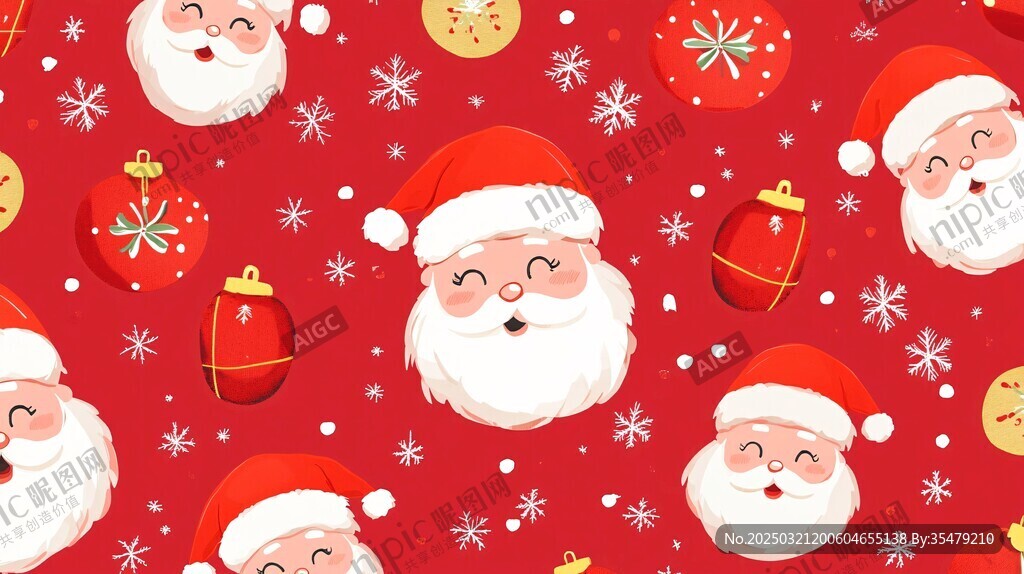 圣诞快乐 红色背景 圣诞老人 雪花 装饰球 圣诞树 礼物 节日 欢乐 庆祝 冬季 新年