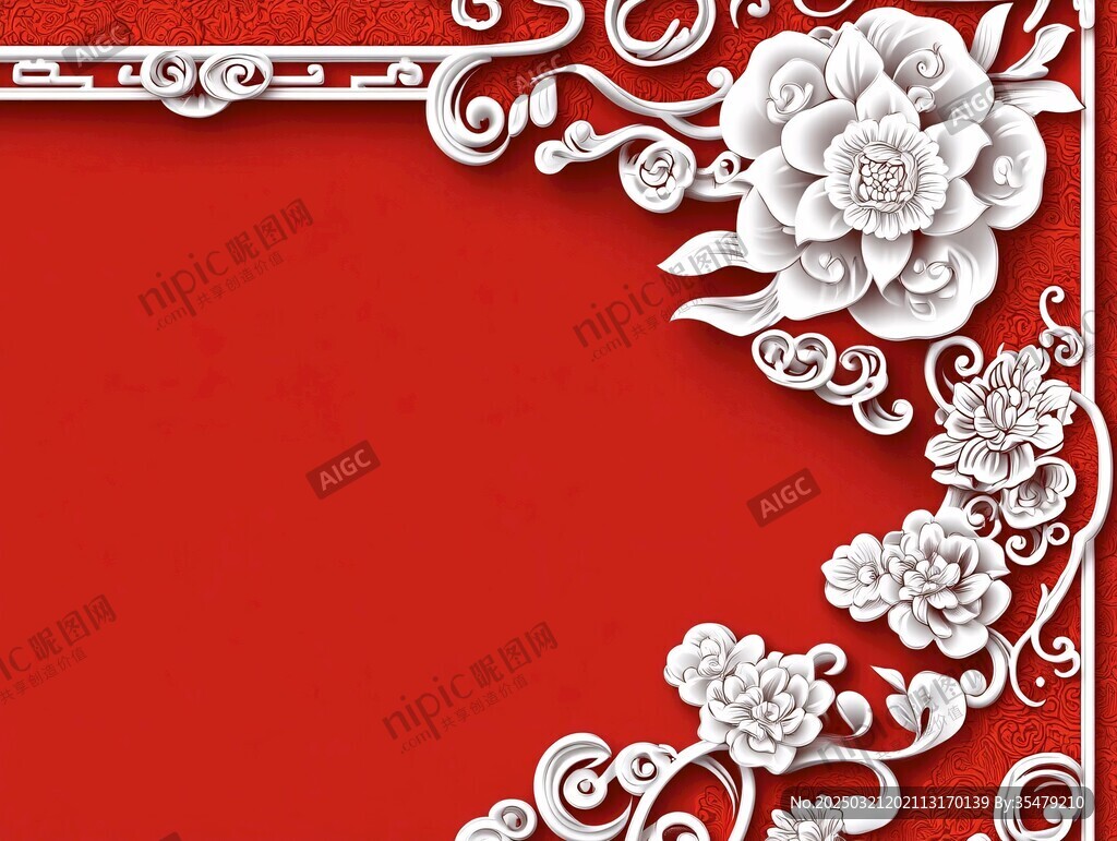 红色背景白色花纹装饰