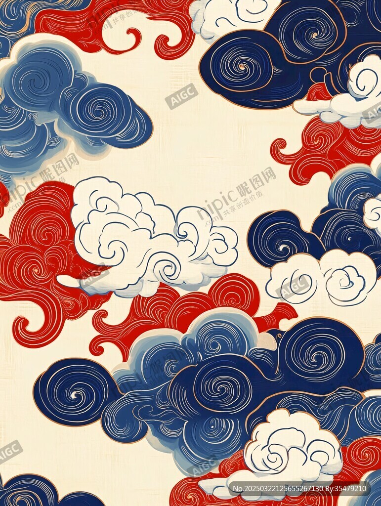 云彩红蓝交织的传统图案