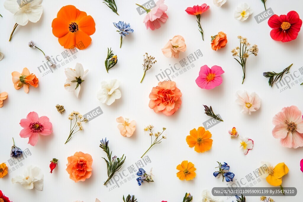 多彩花卉的白色背景