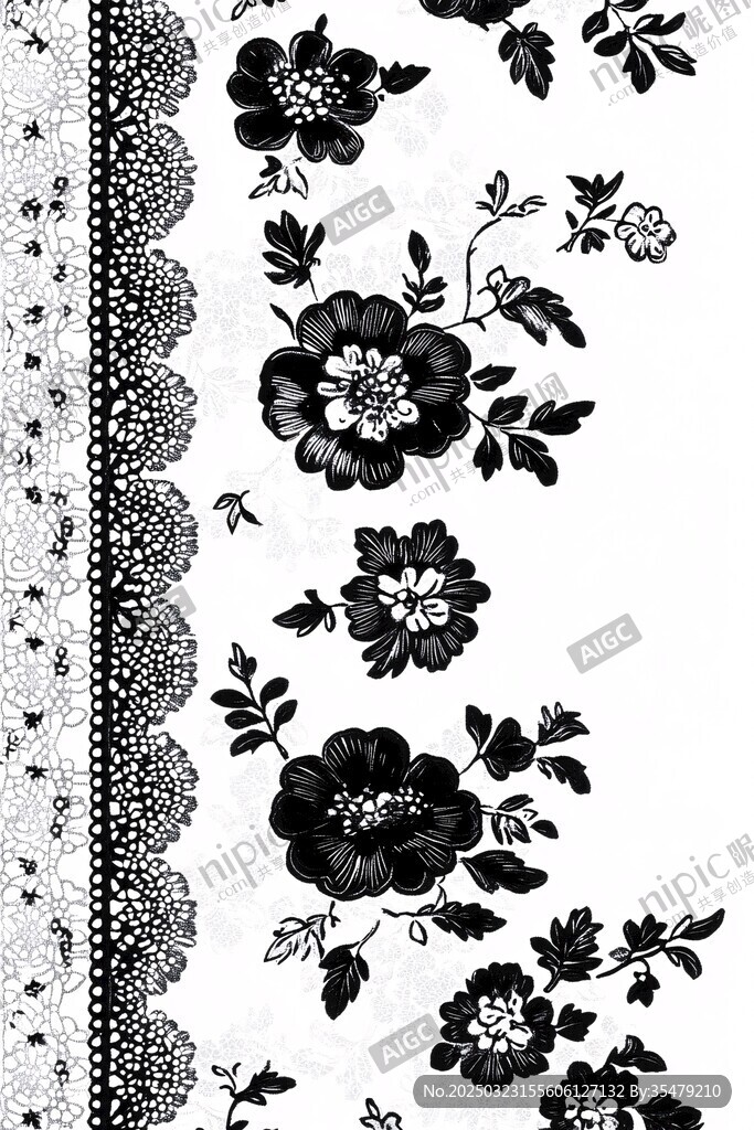 黑白花卉蕾丝图案