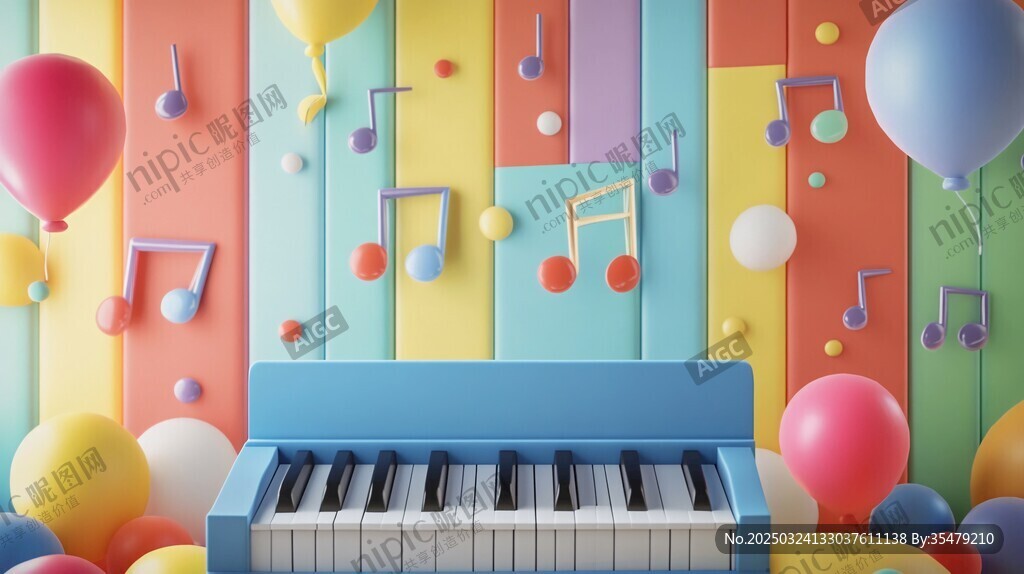 梦幻音乐主题的多彩钢琴场景