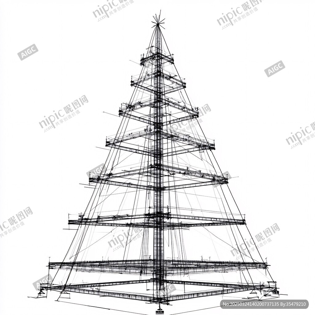 几何线条构成的简约圣诞树