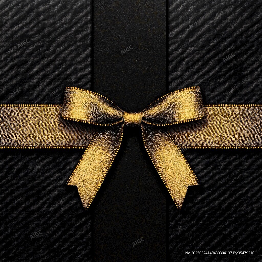 黑色礼盒上的金色蝴蝶结