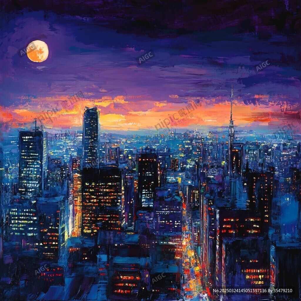 月夜下的繁华都市景观