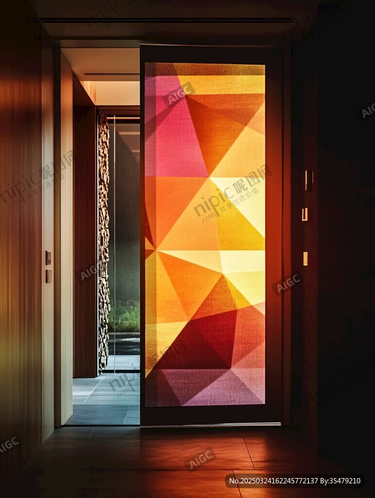 彩色几何图案玻璃门设计
