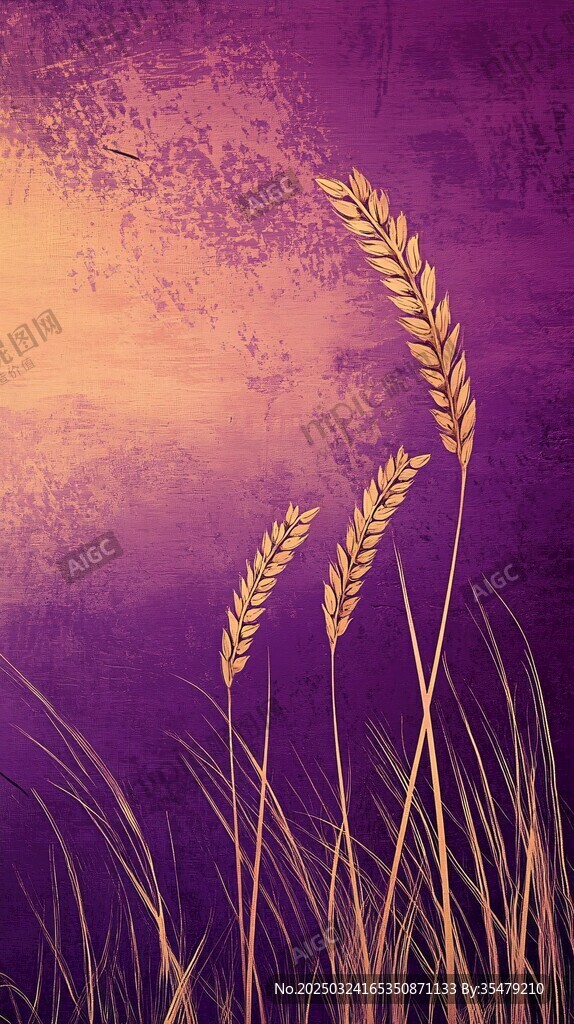 紫色背景下的麦穗风景