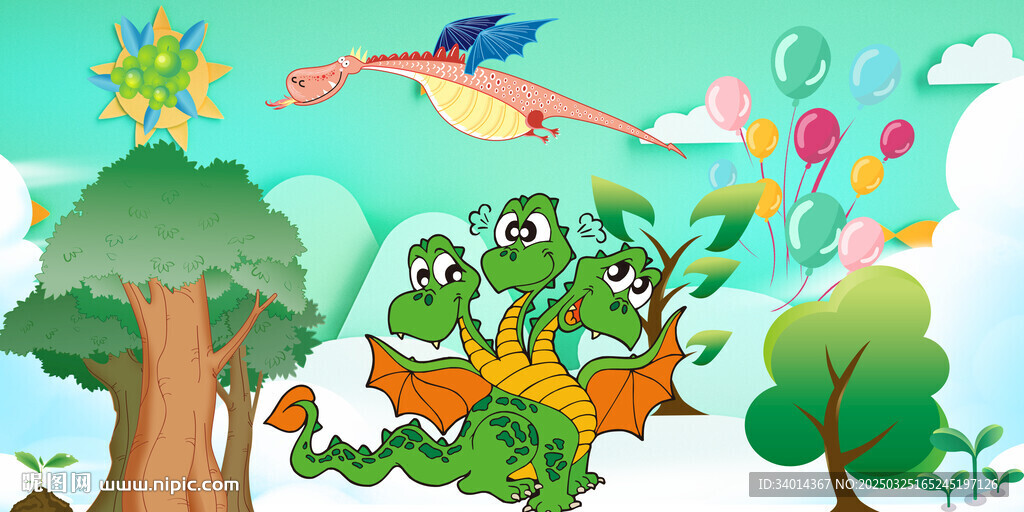 卡通恐龙背景墙