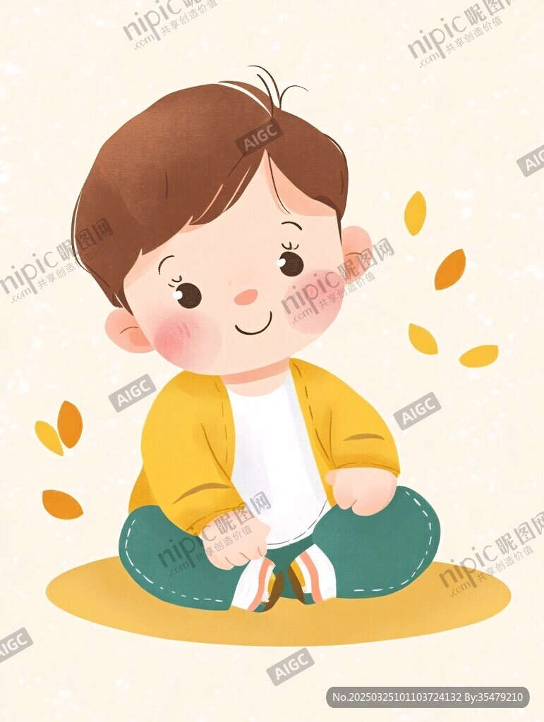 秋日里玩耍的可爱小男孩