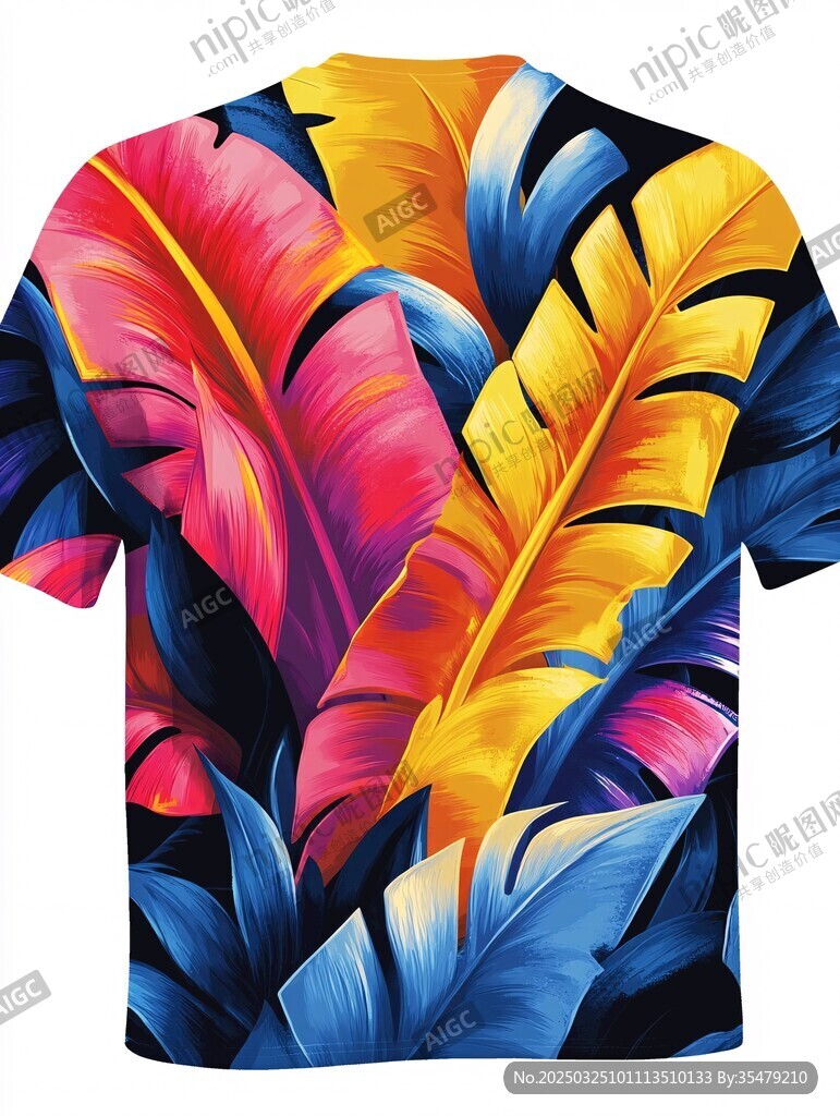 多彩热带叶印花短袖T恤