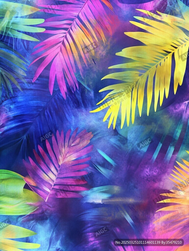 梦幻多彩热带棕榈叶图案