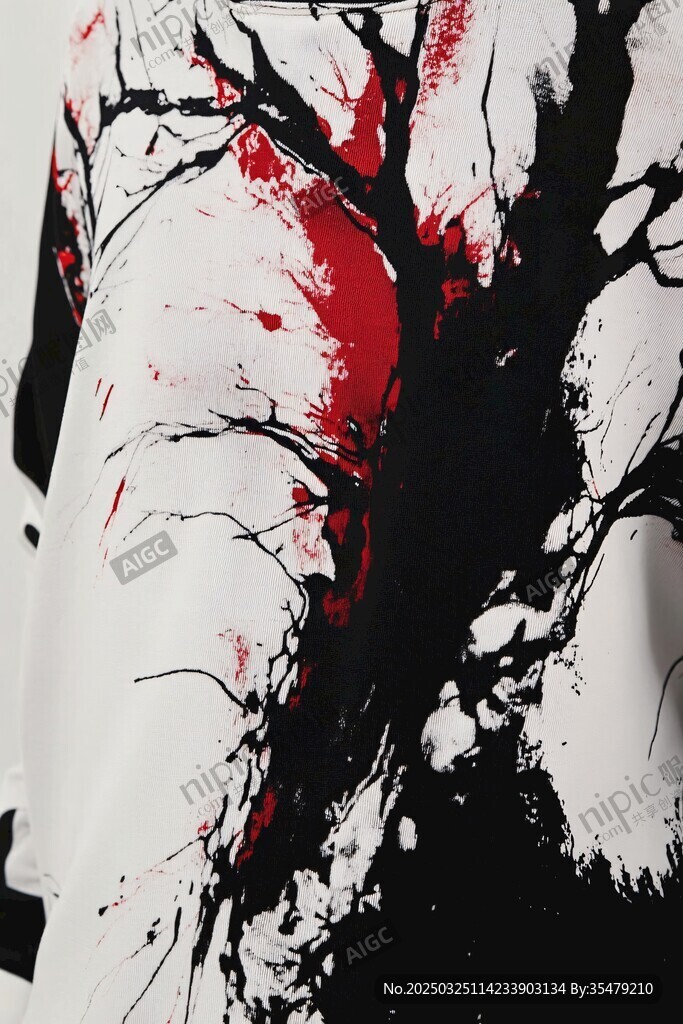 血墨树影印花T恤图案