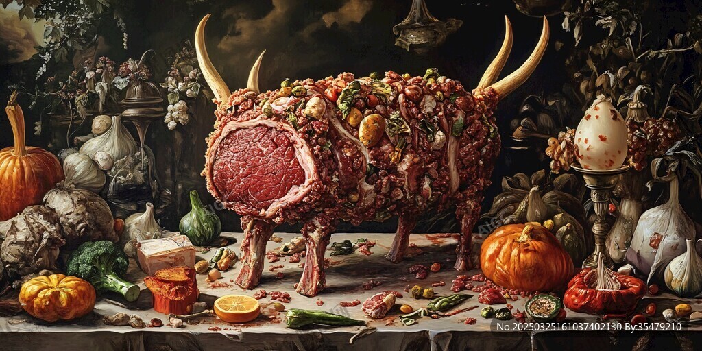 丰盛奇幻的餐桌肉食艺术