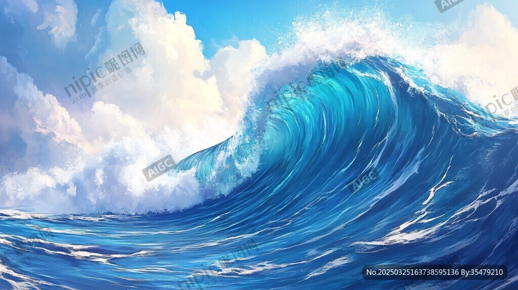 汹涌海浪 云端下的蓝色力量