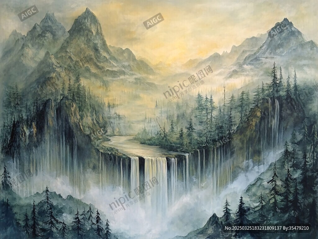 山间瀑布壮丽自然景观