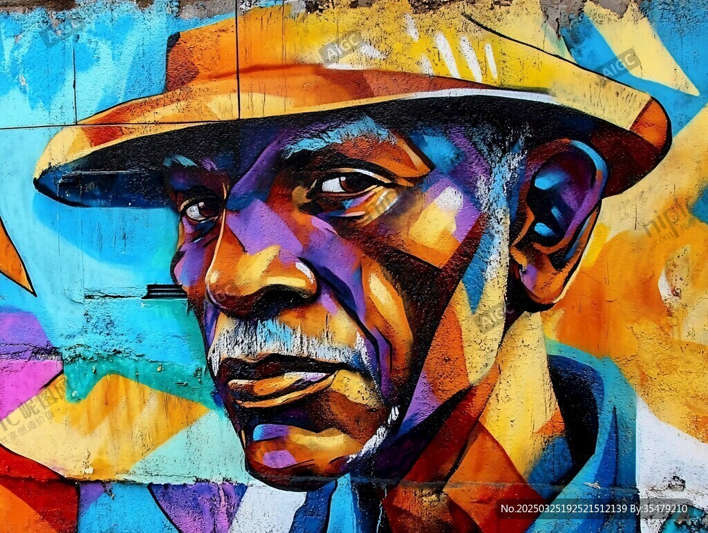 彩色街头风老人肖像涂鸦
