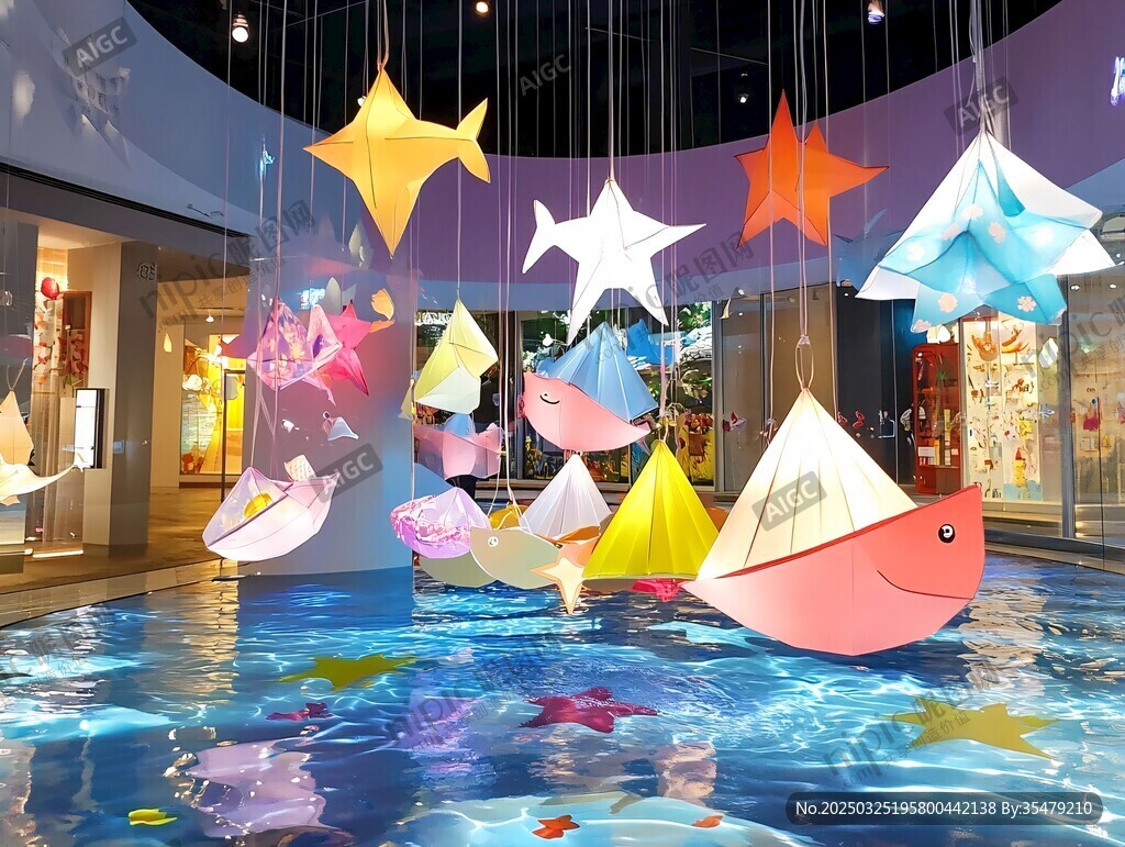 商场内梦幻纸艺悬挂装饰