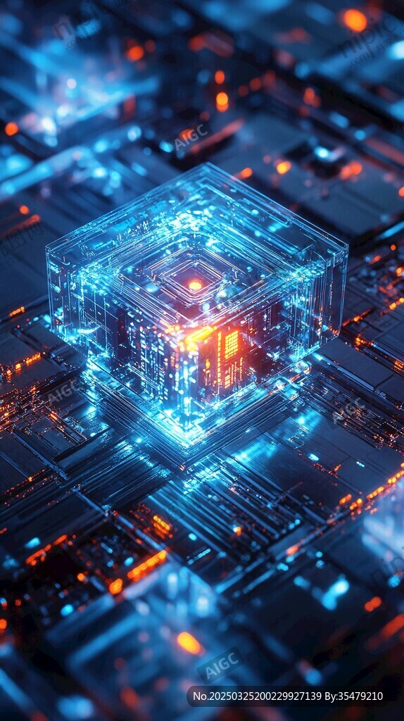 未来科技感的发光立方体