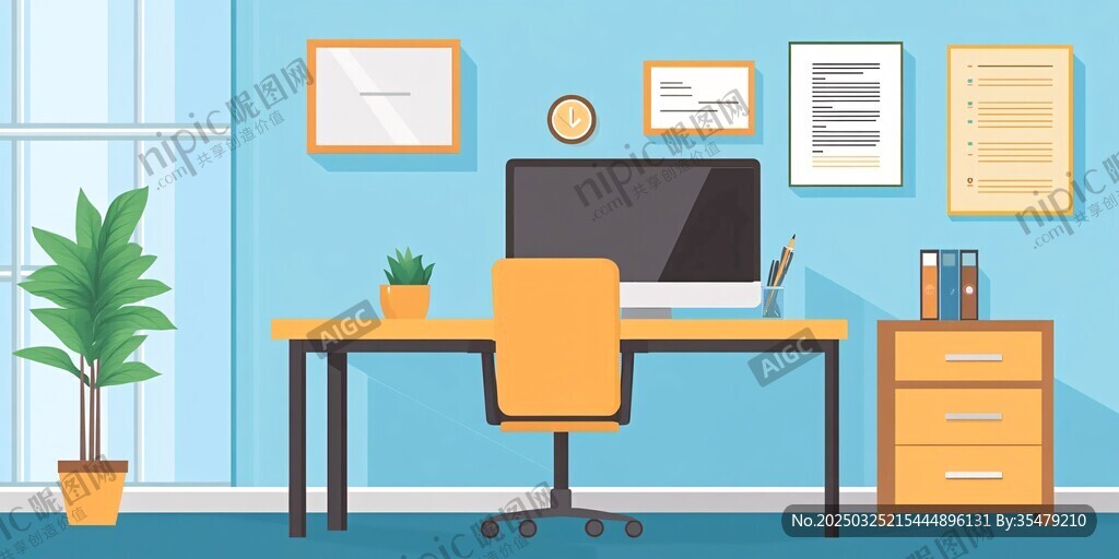 简约办公桌面室内场景图