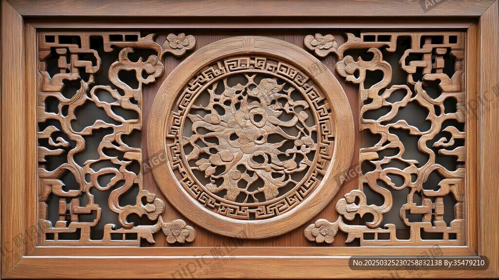 中式木雕窗 精致龙纹图案