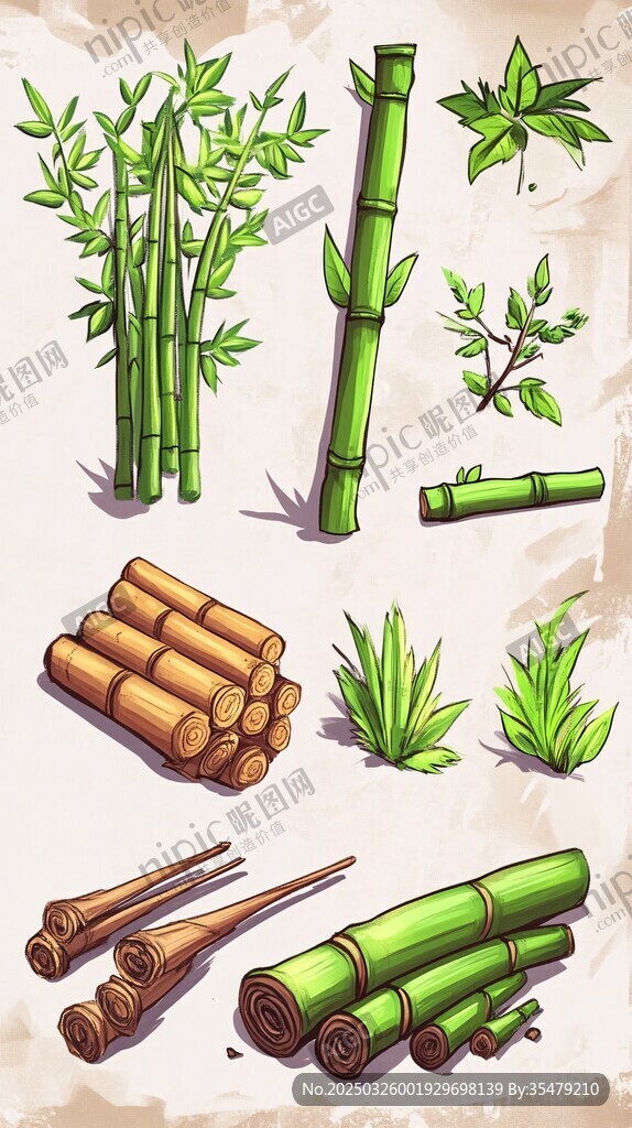 多样竹子形态插画素材
