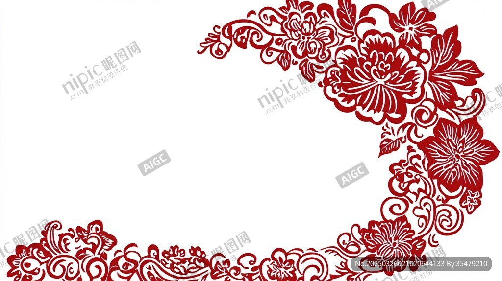 中式红花纹饰角隅图案