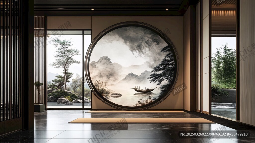 中式玄关的山水艺术景致