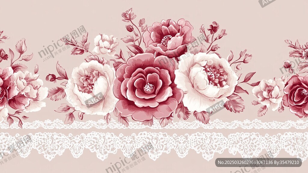 粉色花卉蕾丝精致装饰图案
