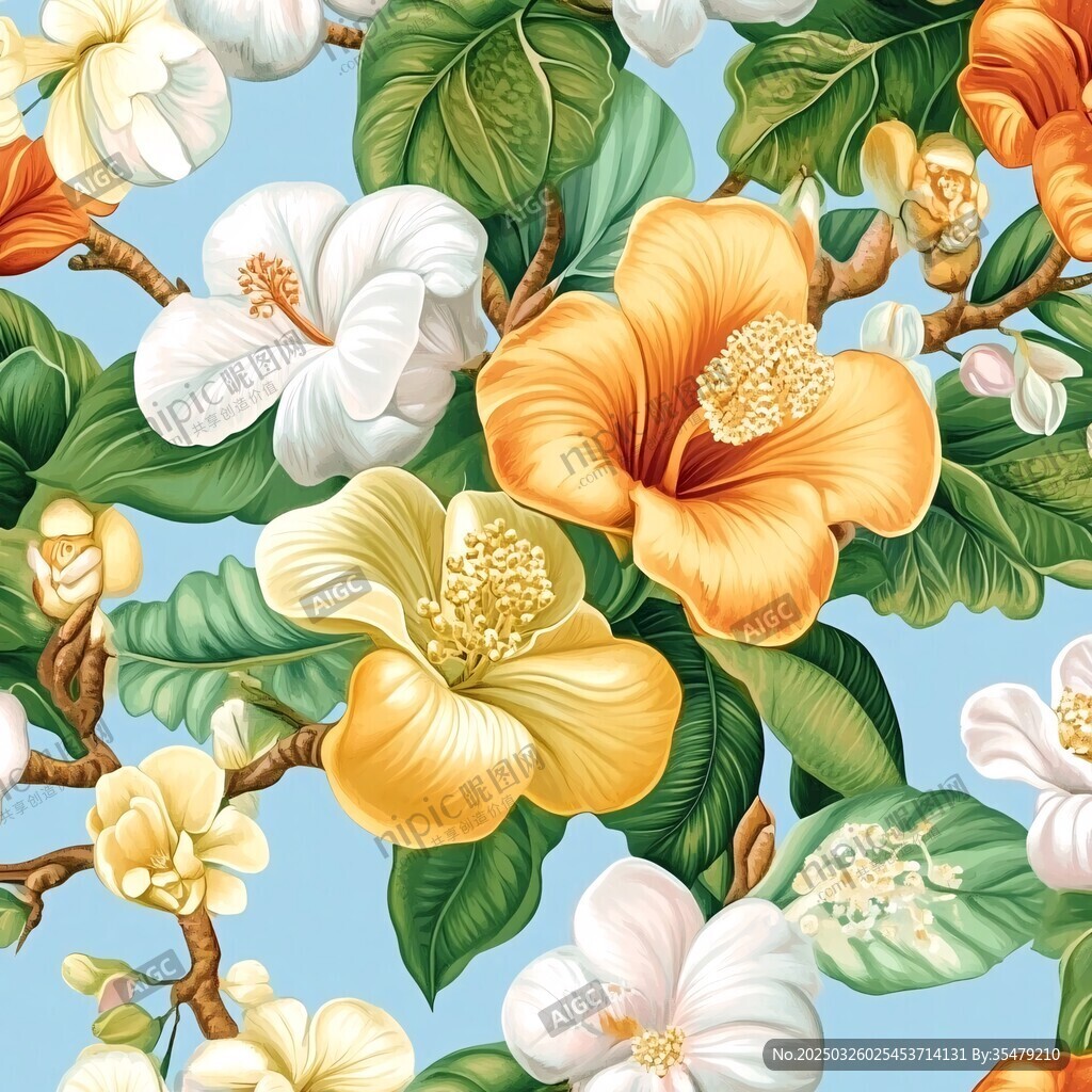 缤纷扶桑花植物图案背景