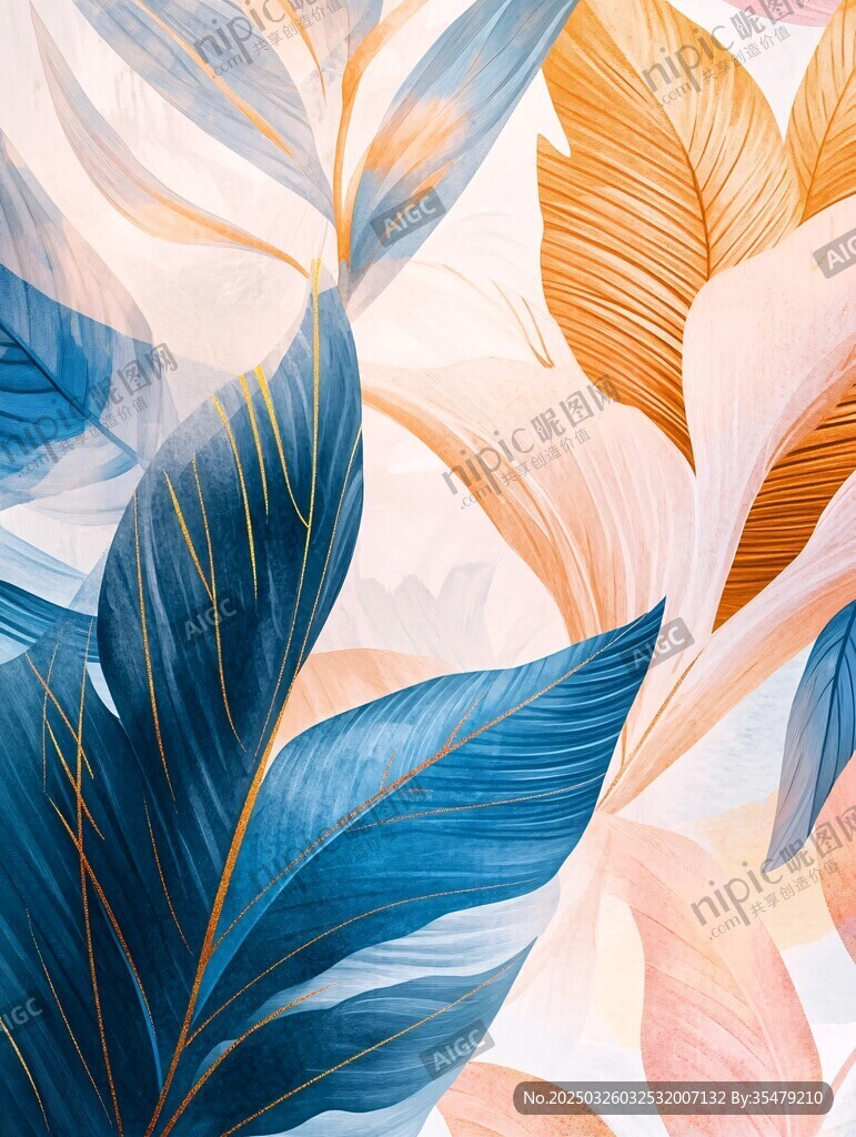 梦幻蓝橙交织的叶之画卷