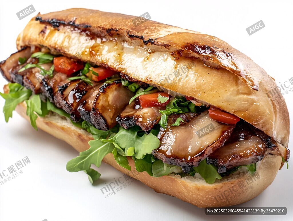 美味烤肉蔬菜三明治