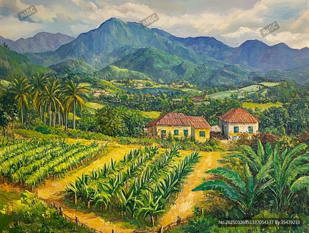 乡村田园风光油画美景