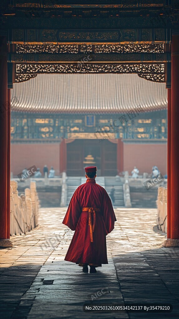 宫廷红衣人背影