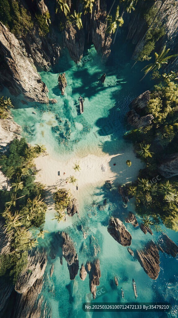 绝美海岛蓝绿水岸风光