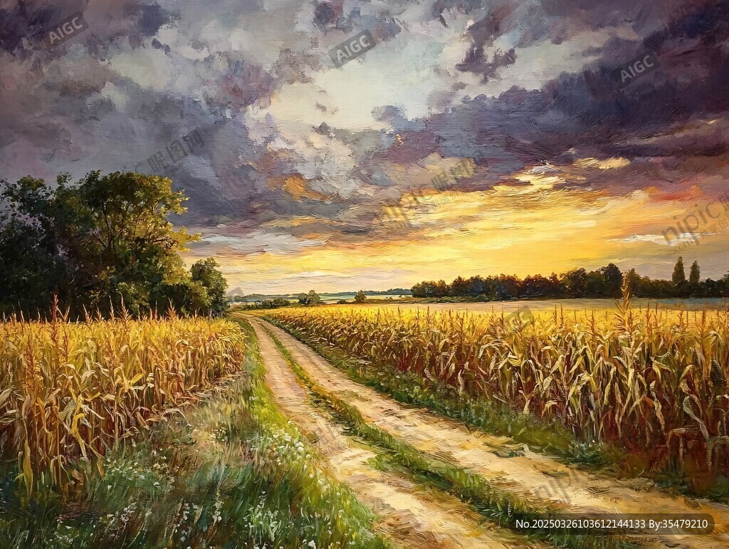 黄昏下的田野乡间小路