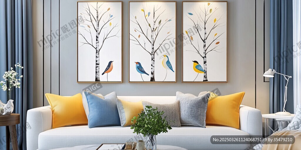 清新客厅装饰 简约挂画沙发