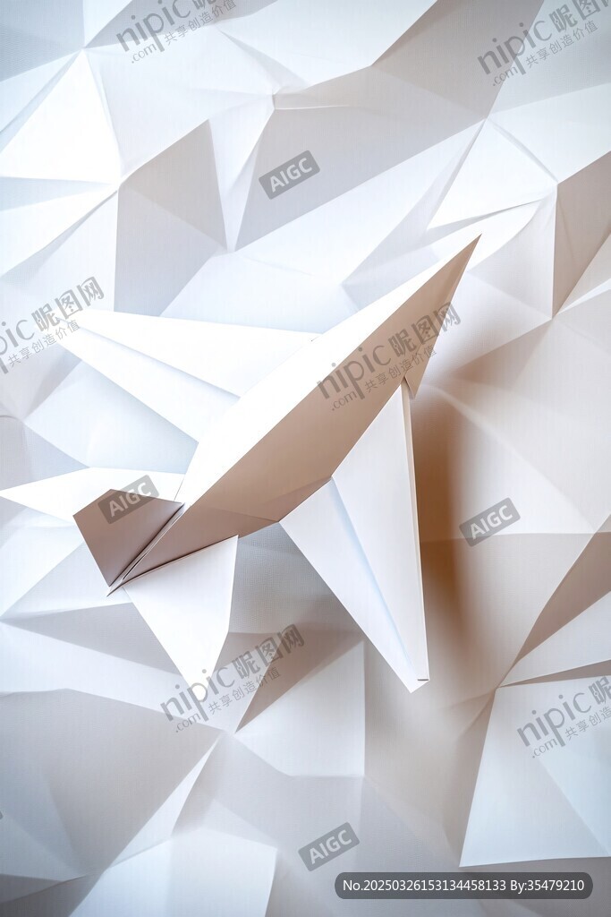 纸飞机置于几何折纸背景中