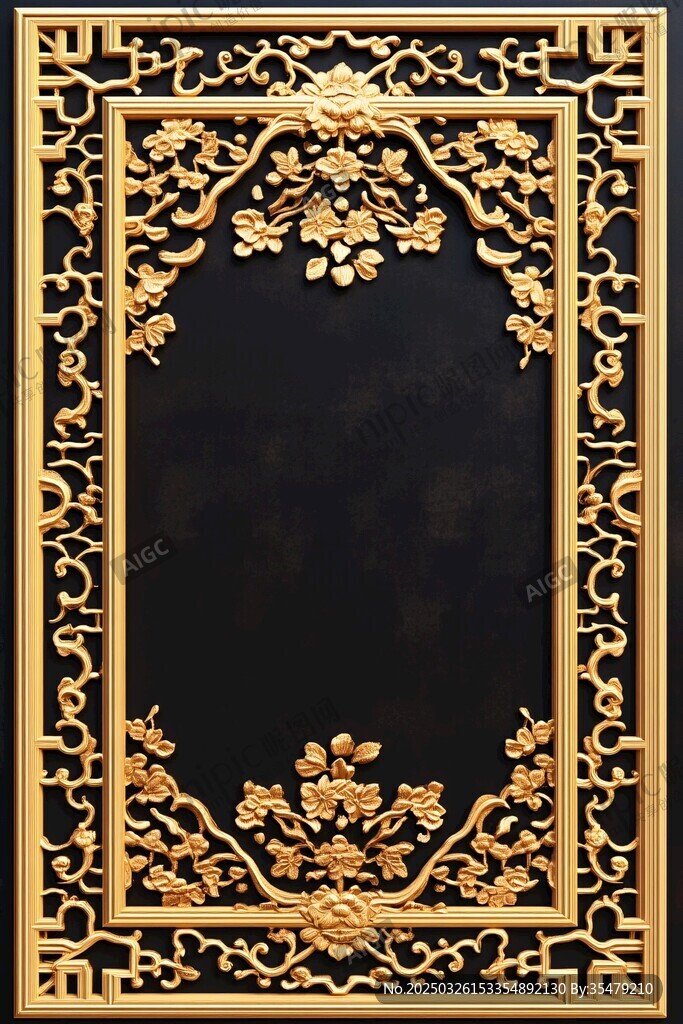 中式金色雕花装饰边框