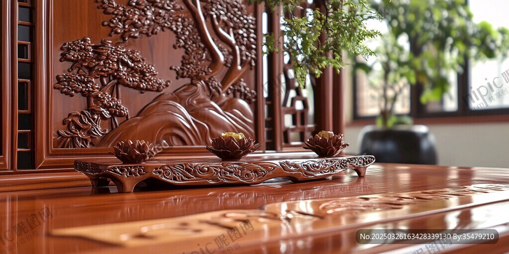 中式木雕茶桌雅致摆件