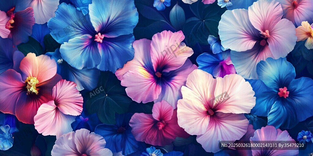 梦幻多彩木槿花图案