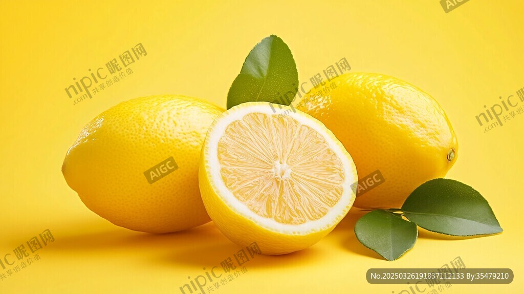 鲜黄柠檬带叶清新展示