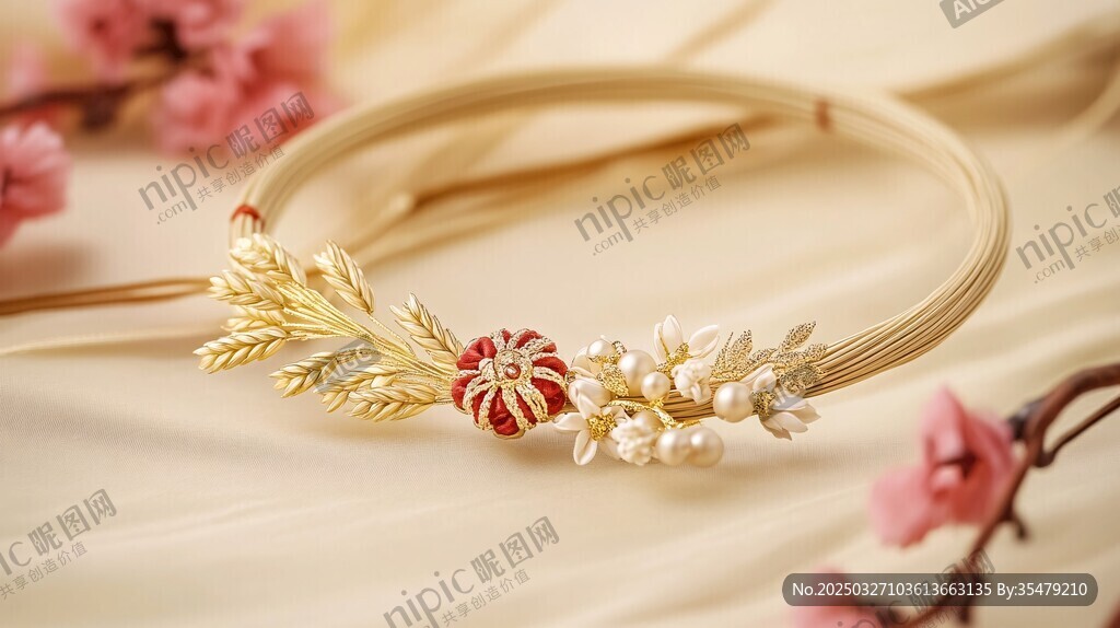 金饰手镯配花朵珍珠点缀