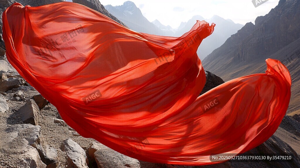 飞扬的红绸 山川间的艳丽