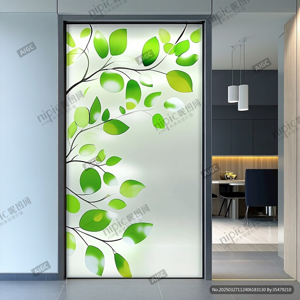 绿叶艺术玻璃隔断门