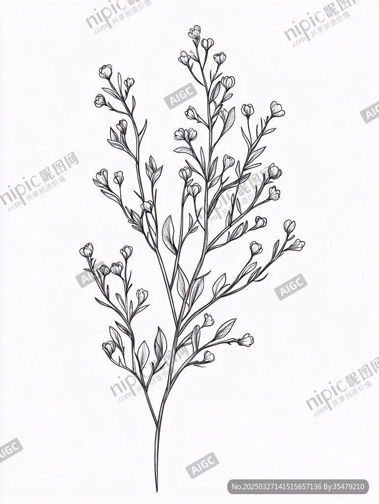 手绘植物枝条线条图