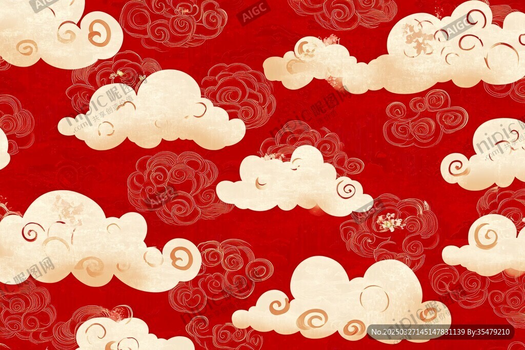 喜庆红云纹中式传统图案
